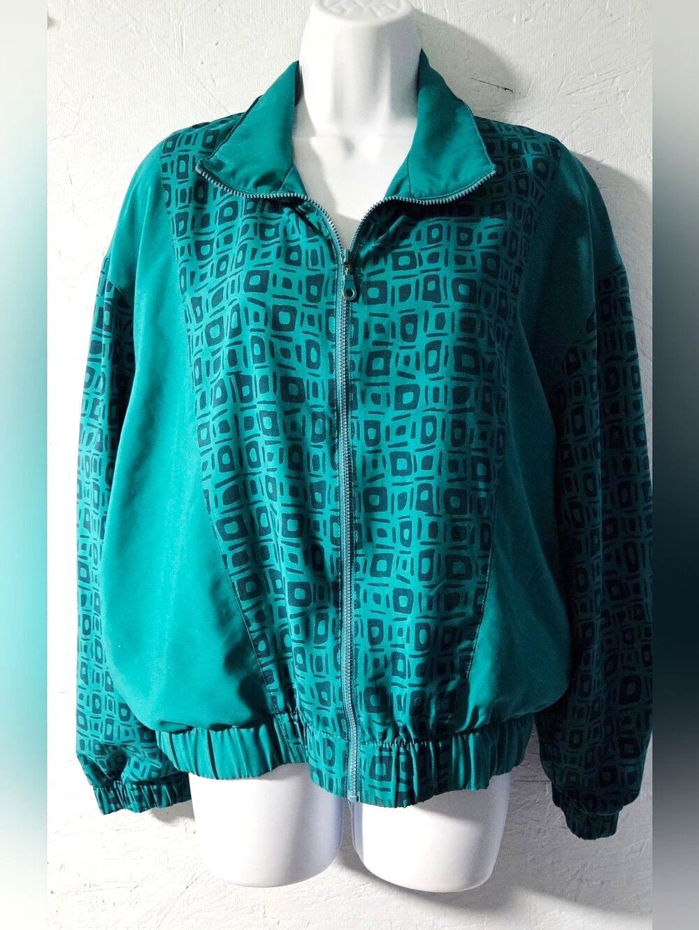 Vintage 80s LBH Teal Geometric Print Windbreaker - Large